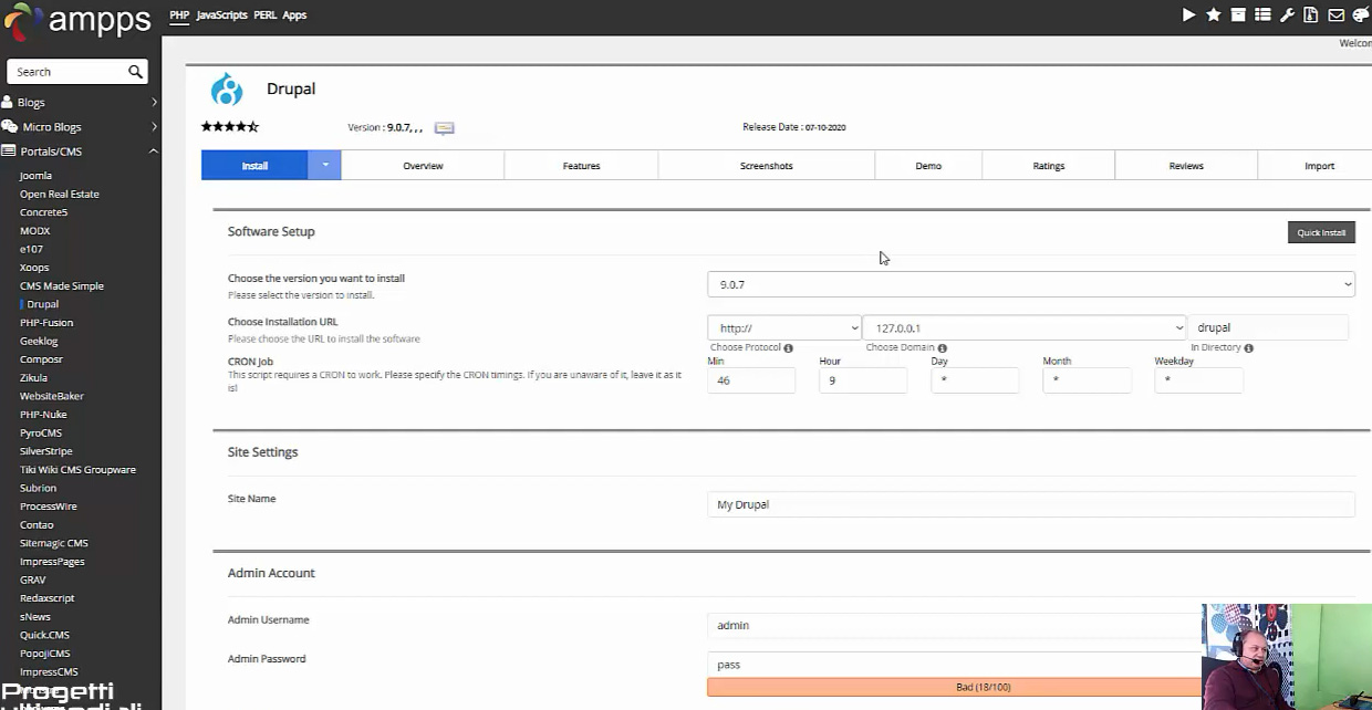  installare il CMS Drupal 9 con il web server AMPPS