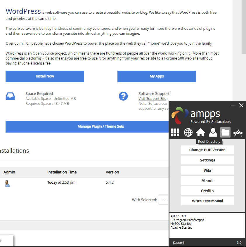 installare facilmente WordPress con AMPPS